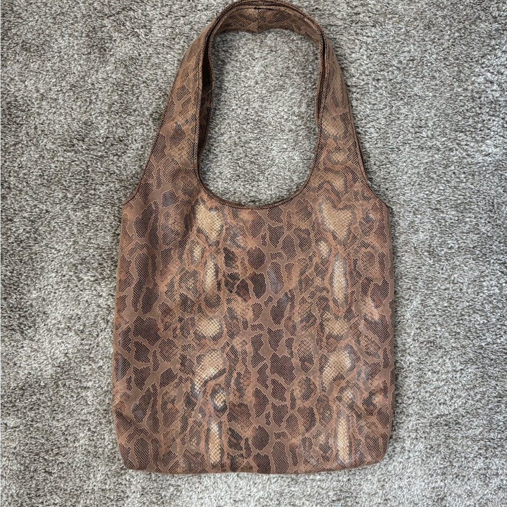 Women’s Brown Snake-Print Shoulder Tote